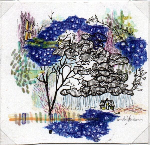 Hand Drawn Scenic Landscape Matted & Framed Using Mixed Media Design