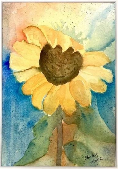 Happy Sunflower Original Watercolor Matted Painting SK028