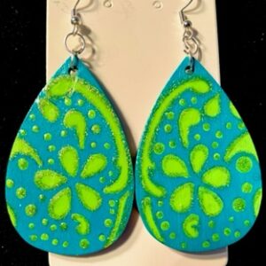 Hand Painted Green Floral Earrings
