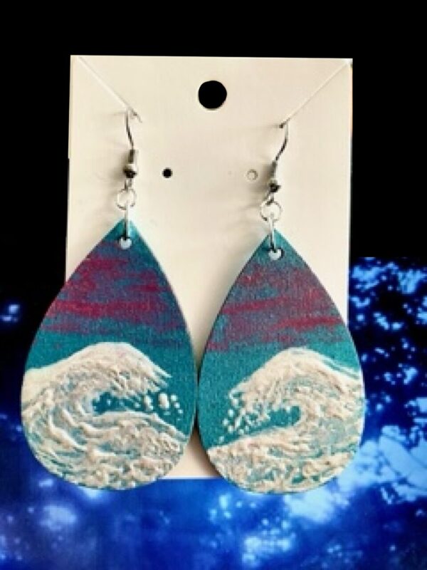 Hand Painted Ocean Wave Earrings