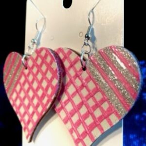 Hand Painted Pink Pattern Heart Earrings