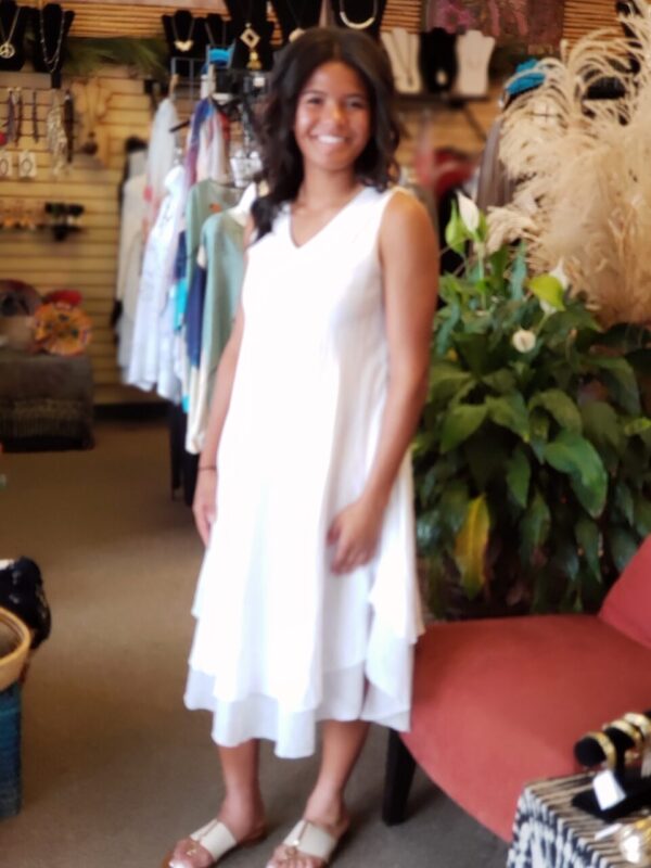 Sleeveless Layered Cotton Dress – White