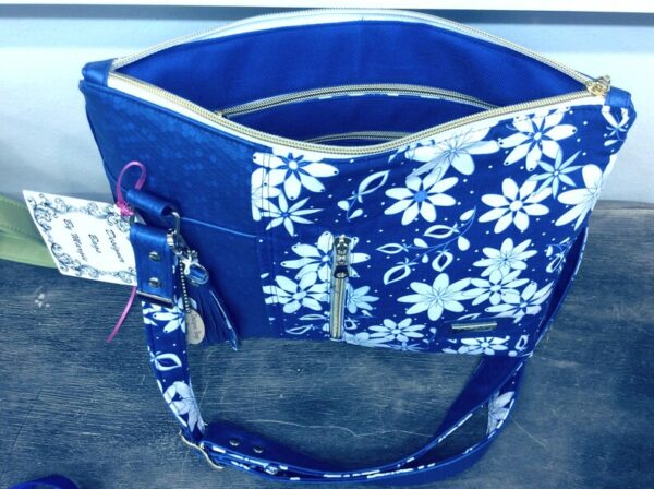 Handmade Designer Hand Bag with Straps ‘Aelia Blue’ MH007