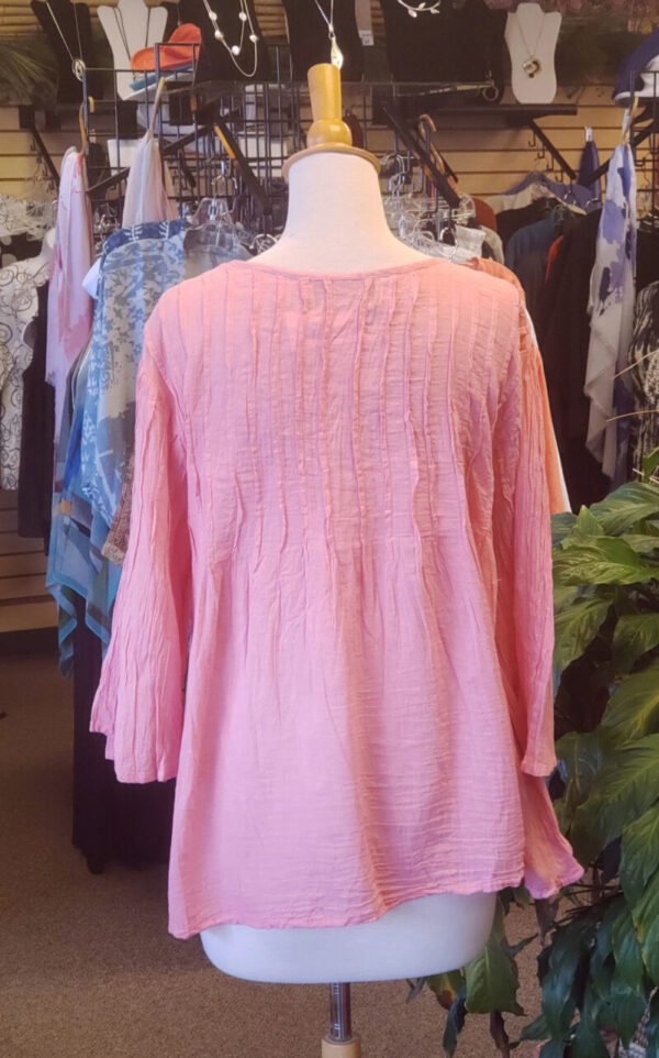 Pleated 3/4 Sleeve Cotton Top Pink