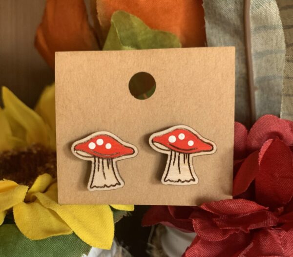 Wooden Stud Mushroom Earrings