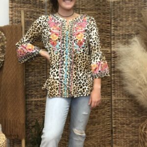 Leopard Tunic Top With Bell Sleeves