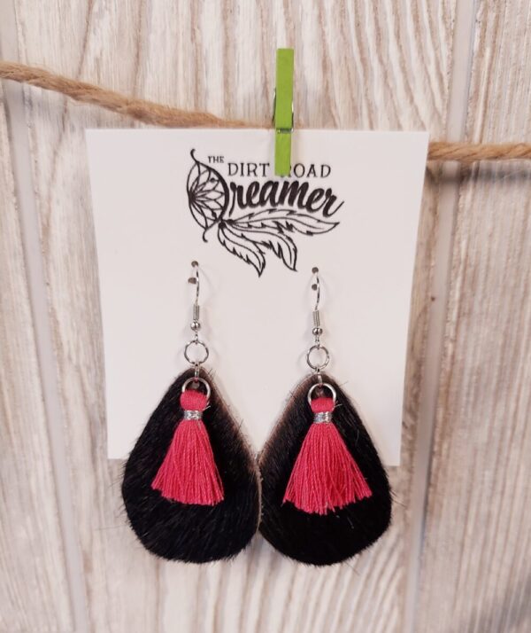 Black and Pink Tassel Teardrop Earrings