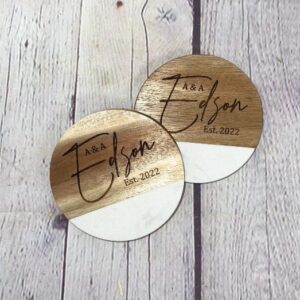 Set of 2 Circle Personalized Engraved Marble Coasters
