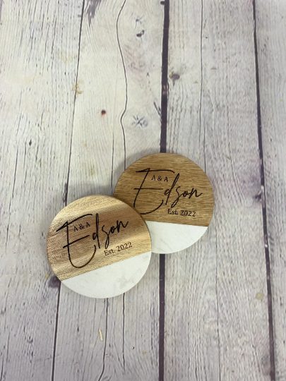 Set of 2 Circle Personalized Engraved Marble Coasters