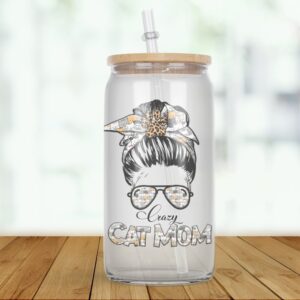 Crazy Cat Mom Glass Can