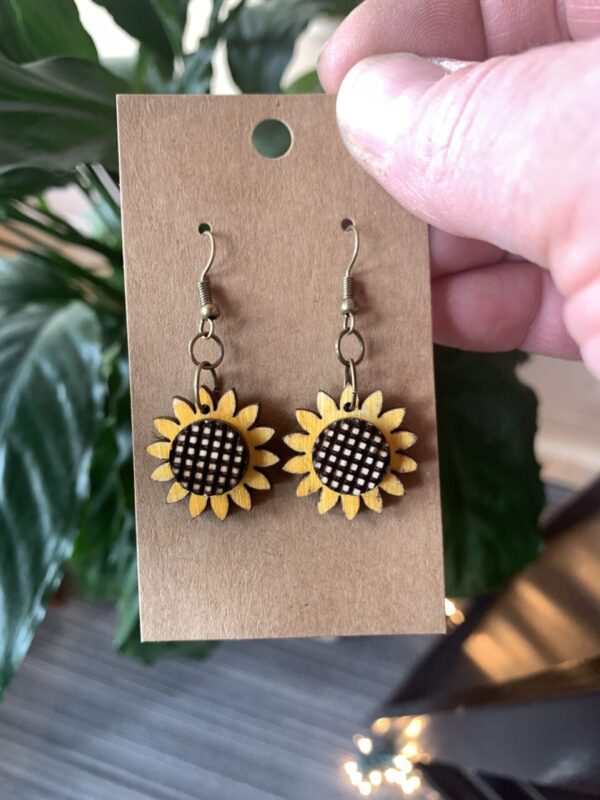 Wooden Sunflower Dangle Earrings
