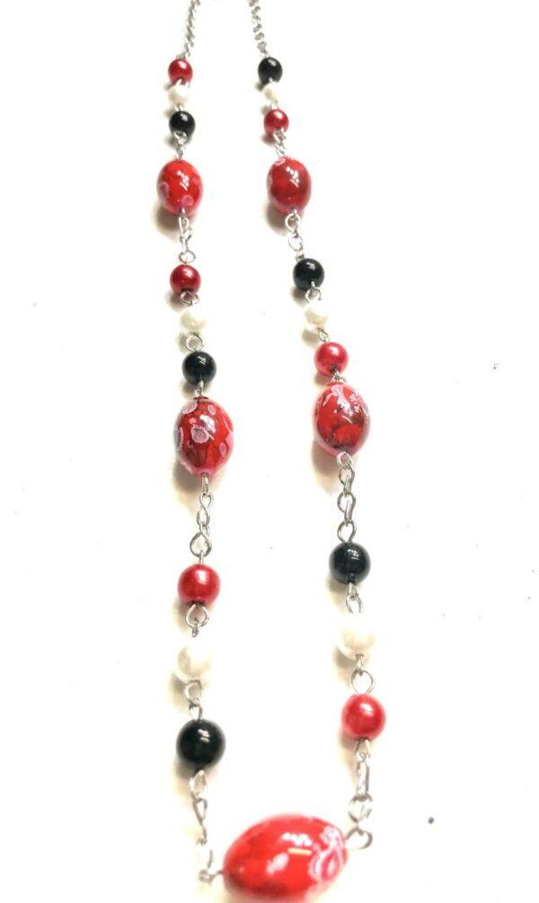Handmade red, black & white necklace