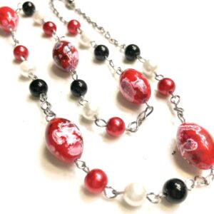 Handmade red, black & white necklace