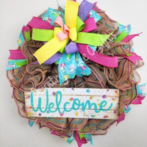 Natural and Bright Foil Mesh Floral Welcome Front Door Decor