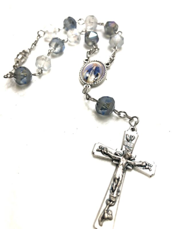 Handmade blue & white car rosary