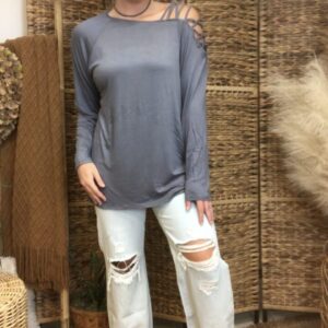 Jersey Knit One Shoulder Top With Criss Cross Strap