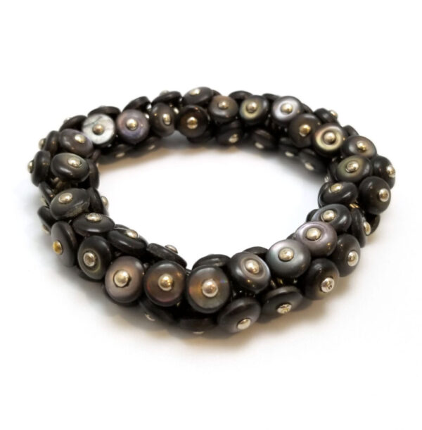 Victorian Boot Button Bracelet Made from Repurposed Mother of Peal Dark Gray Shell Buttons