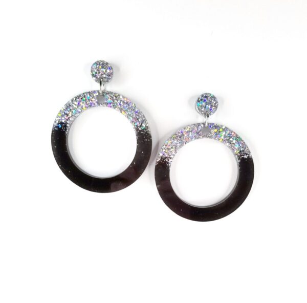 Black and Silver Large Circle Earrings