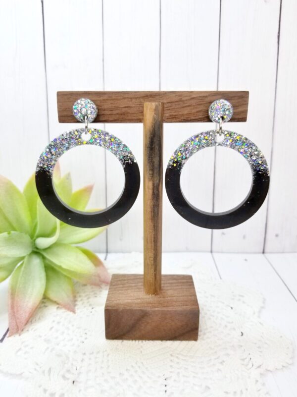 Black and Silver Large Circle Earrings