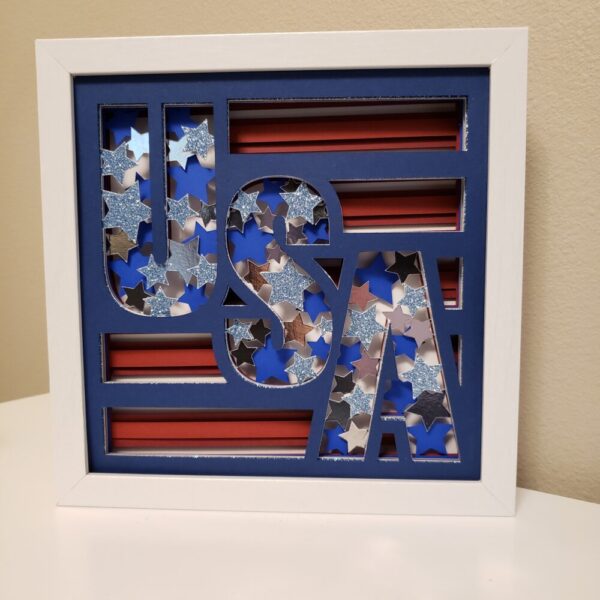Sparkly USA with Flag 3-D Layered Paper Art Decor