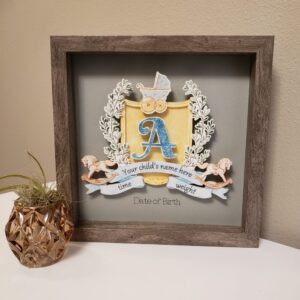 Personalized Baby Child Crest 3-D Layered Paper Art Decor Blue