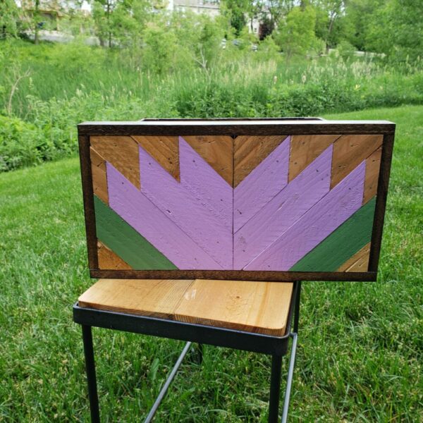 Purple Flower Wooden Crate with 6″ x 12″ Geometric Art 