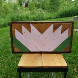 Pink Flower Wooden Crate with 6″ x 12″ Geometric Art 