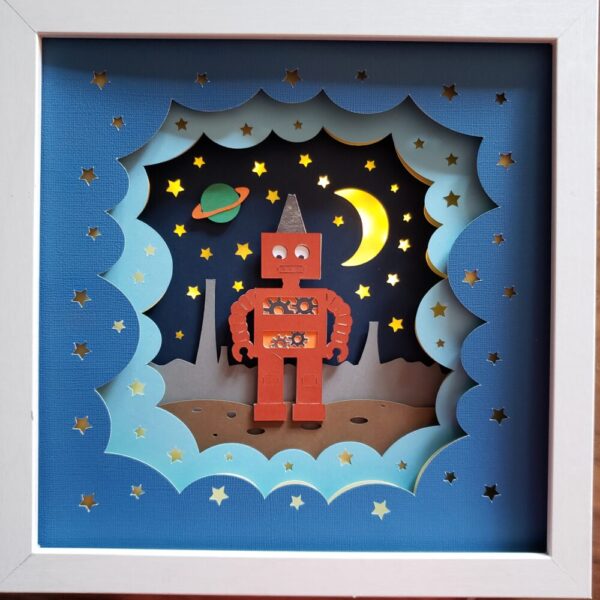 Robot in Space 3D Shadowbox Paper Art
