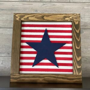 Striped Red, White and Blue Star Square Framed Sign