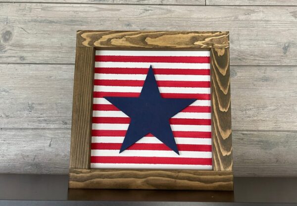 Striped Red, White and Blue Star Square Framed Sign