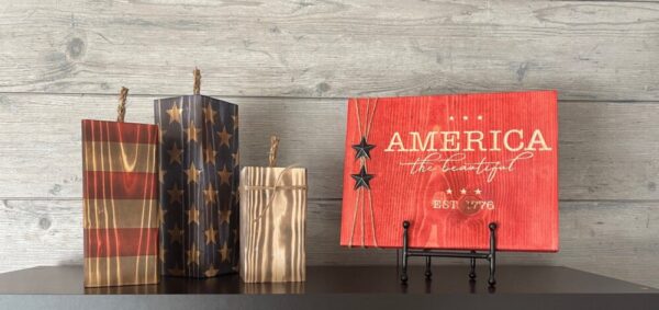 America the Beautiful Stained and Carved Wooden Sign