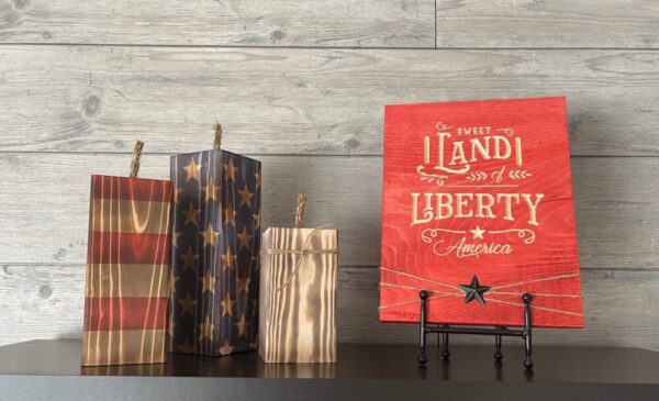 Sweet Land of Liberty Stained and Carved Wooden Sign