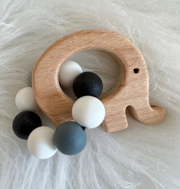 Wooden Elephant Silicone Bead Baby Teether