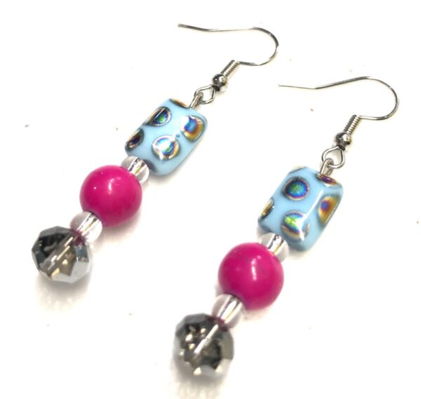 Handmade turquoise spotted Czech earrings