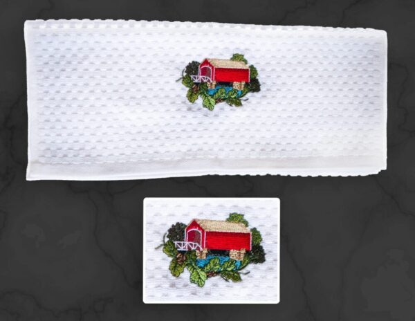 Covered Bridge Embroidered Hand Towel