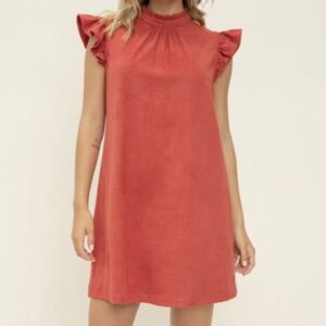 Suede Ruffle Sleeve Dress (More Colors)