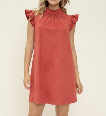 Suede Ruffle Sleeve Dress (More Colors)