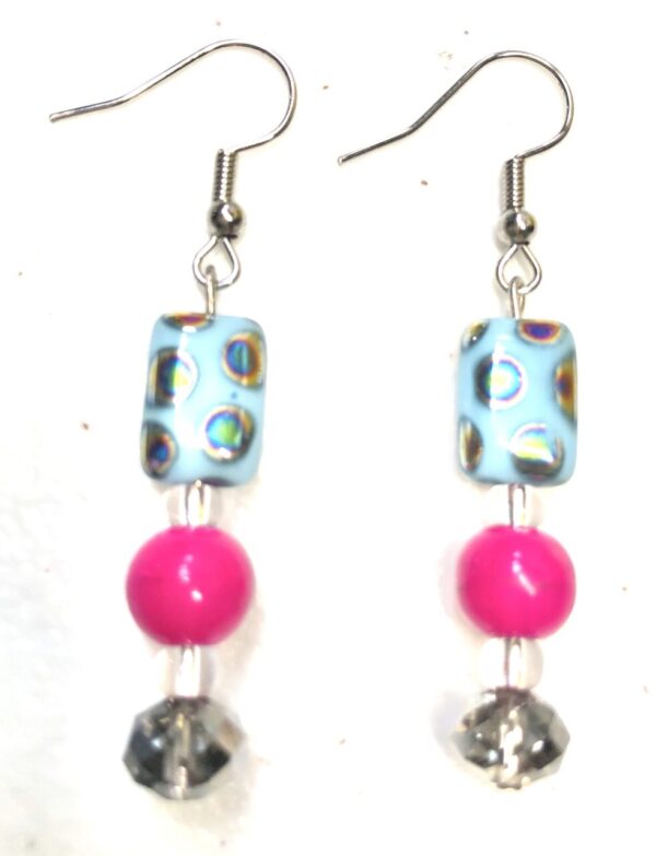 Handmade turquoise spotted Czech earrings