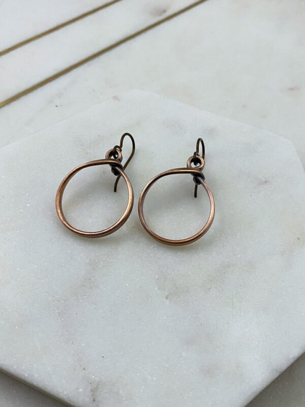 Handmade forged small copper hoop earrings