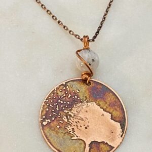 Acid etched copper blowing tree necklace