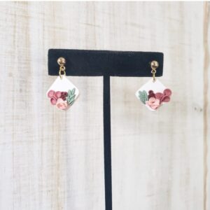 Pink Floral Square Earrings