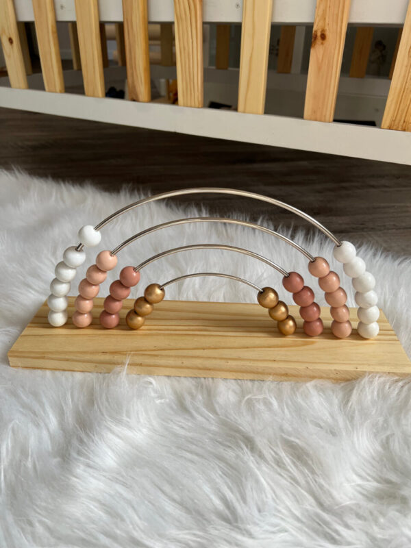 Wood Bead Rainbow Abacus – White, Pink, Dusty Rose & Gold Beads