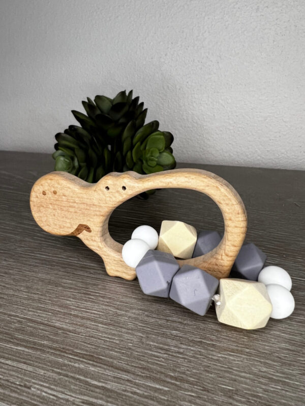 Wooden Hippo Silicone Bead Baby Teether