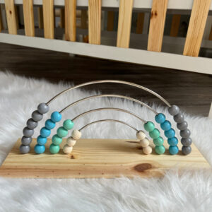 Wood Bead Rainbow Abacus – Grey, Blue, Green & Natural Honeycomb Beads