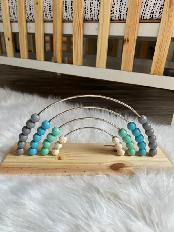 Wood Bead Rainbow Abacus – Grey, Blue, Green & Natural Honeycomb Beads