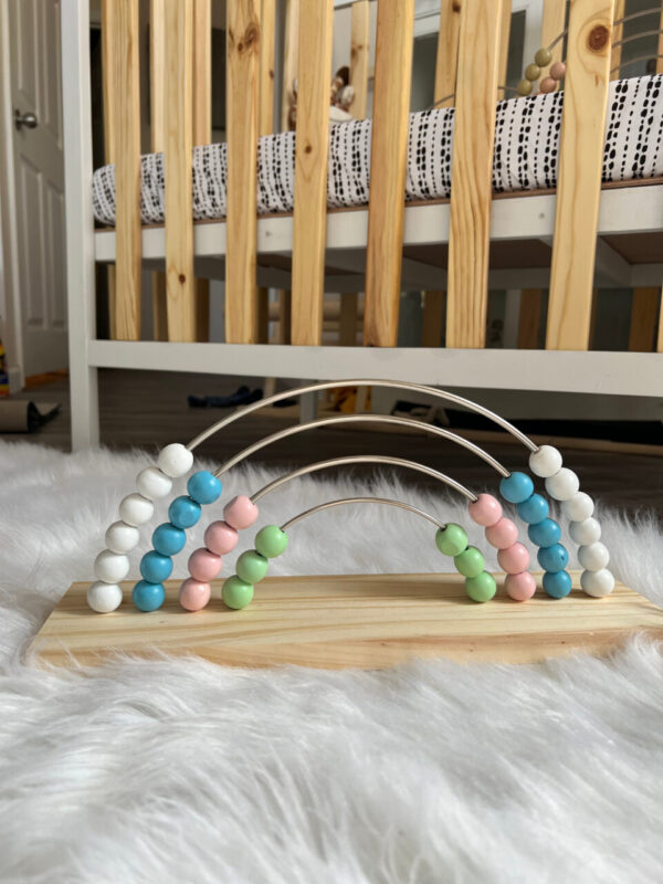 Wood Bead Rainbow Abacus – White, Blue, Pink & Green Beads