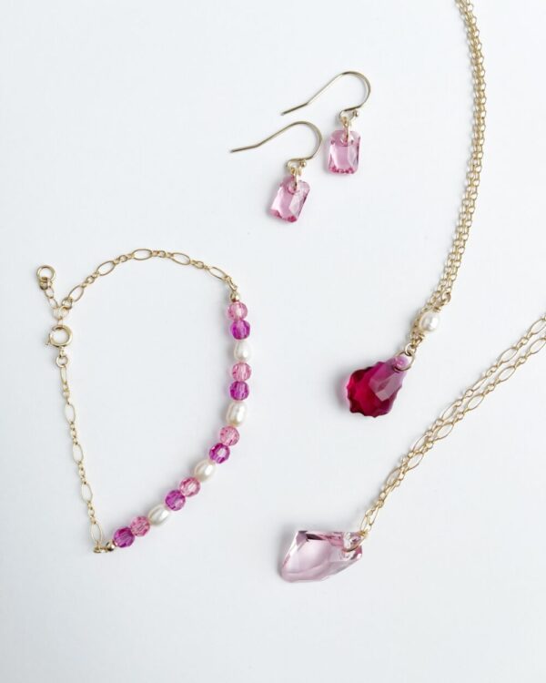 Pink Crystal & White Pearl Bracelet