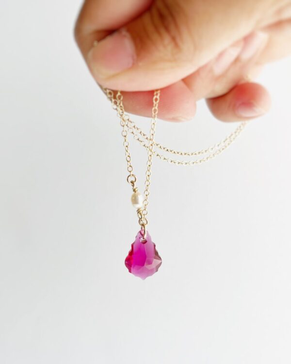 Rose Crystal Pendant & Wire-Wrapped Pearl Necklace