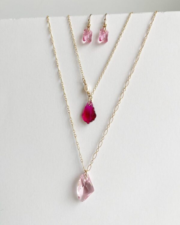 Rose Crystal Pendant & Wire-Wrapped Pearl Necklace