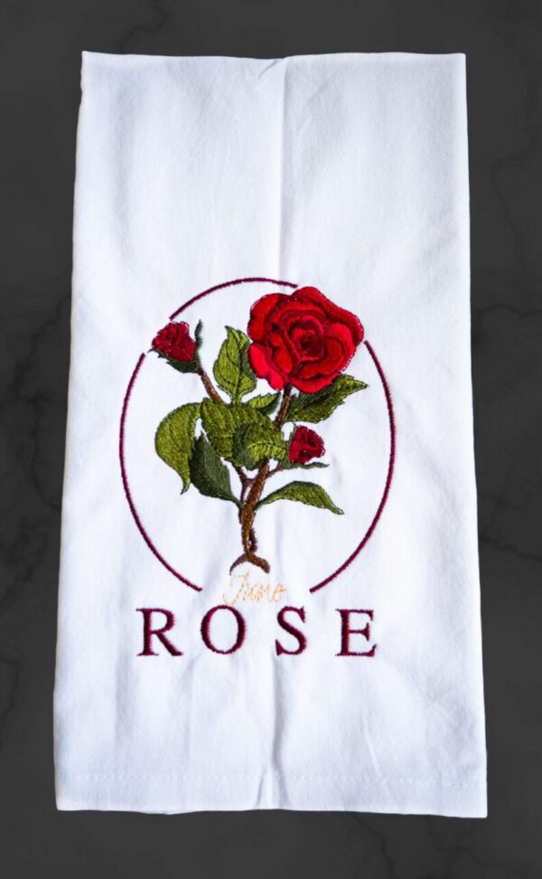 Rose Embroidered Flower of the Month Towel